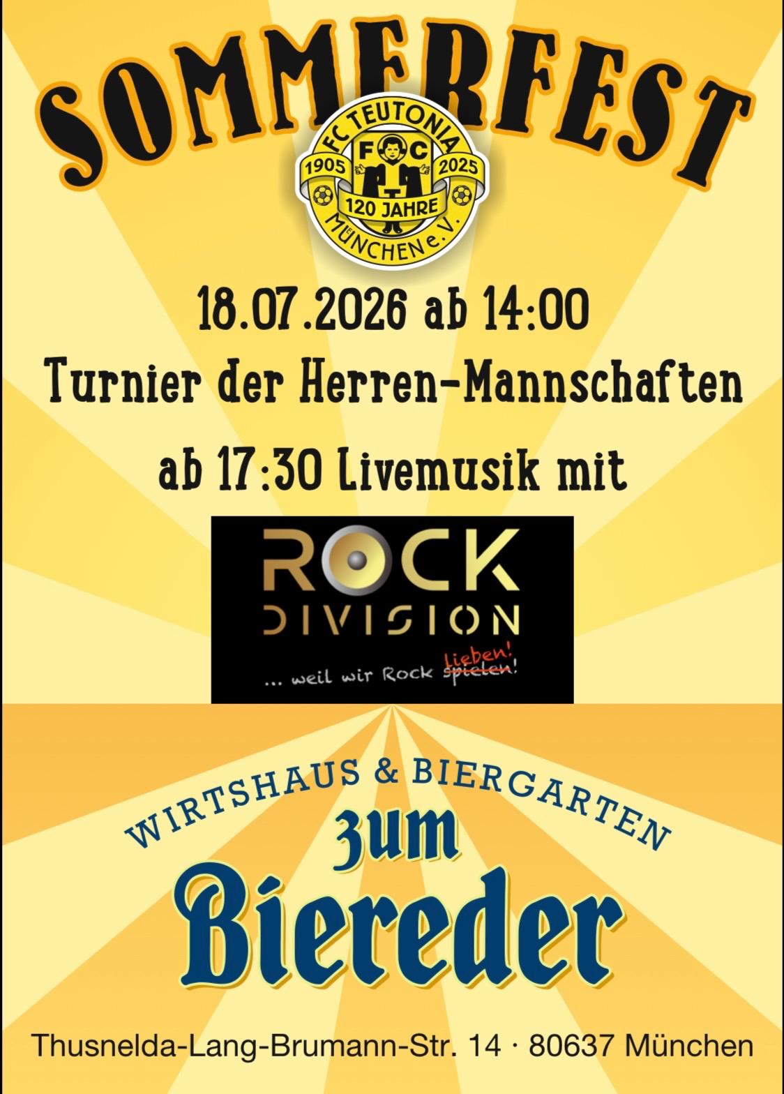 Grafische Information zum Gig Rock Division beim Sommerfest des FC Teutonia München e.V.